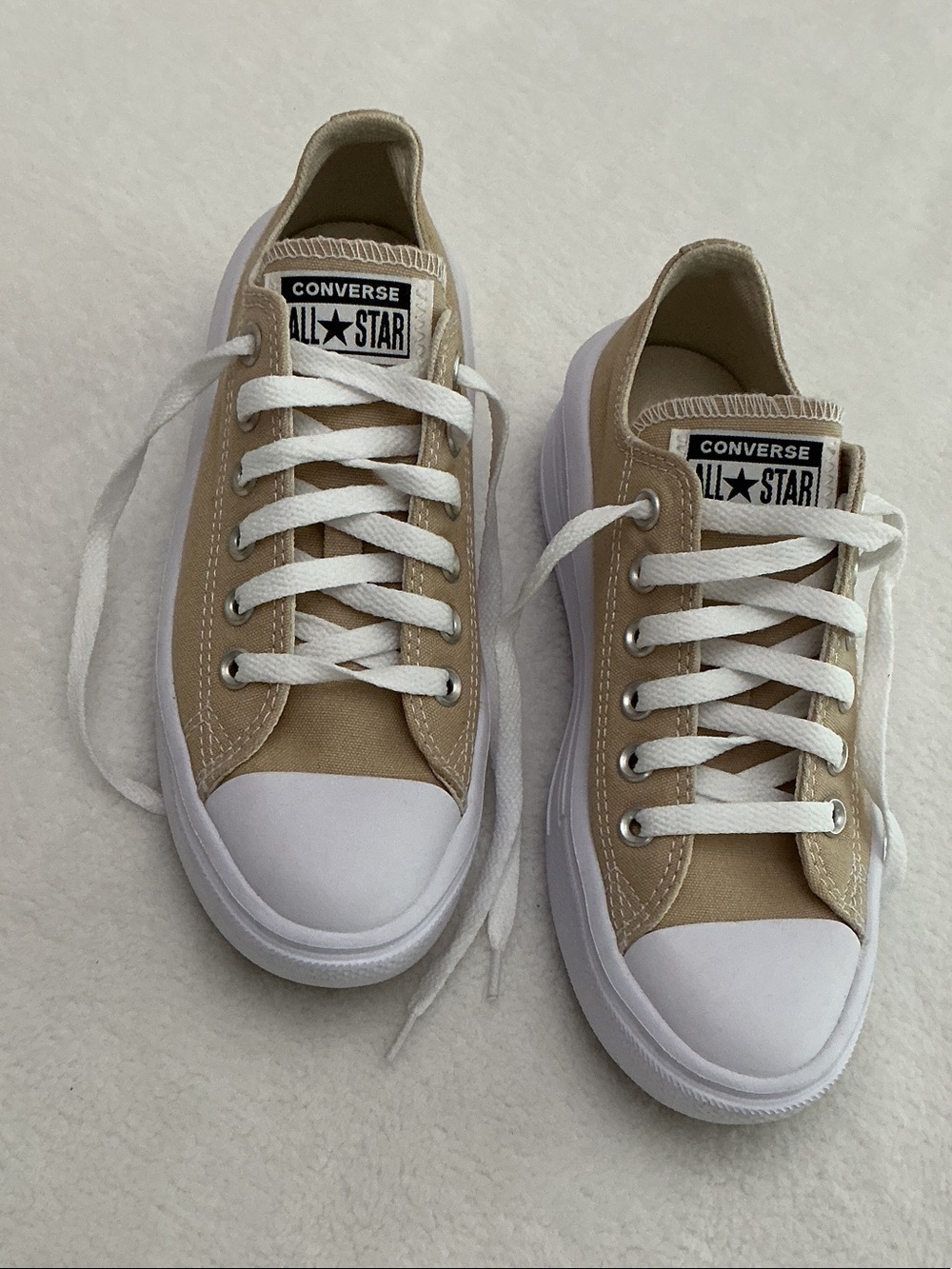 Converse All Star Low Top Platform Sneakers in Tan and White